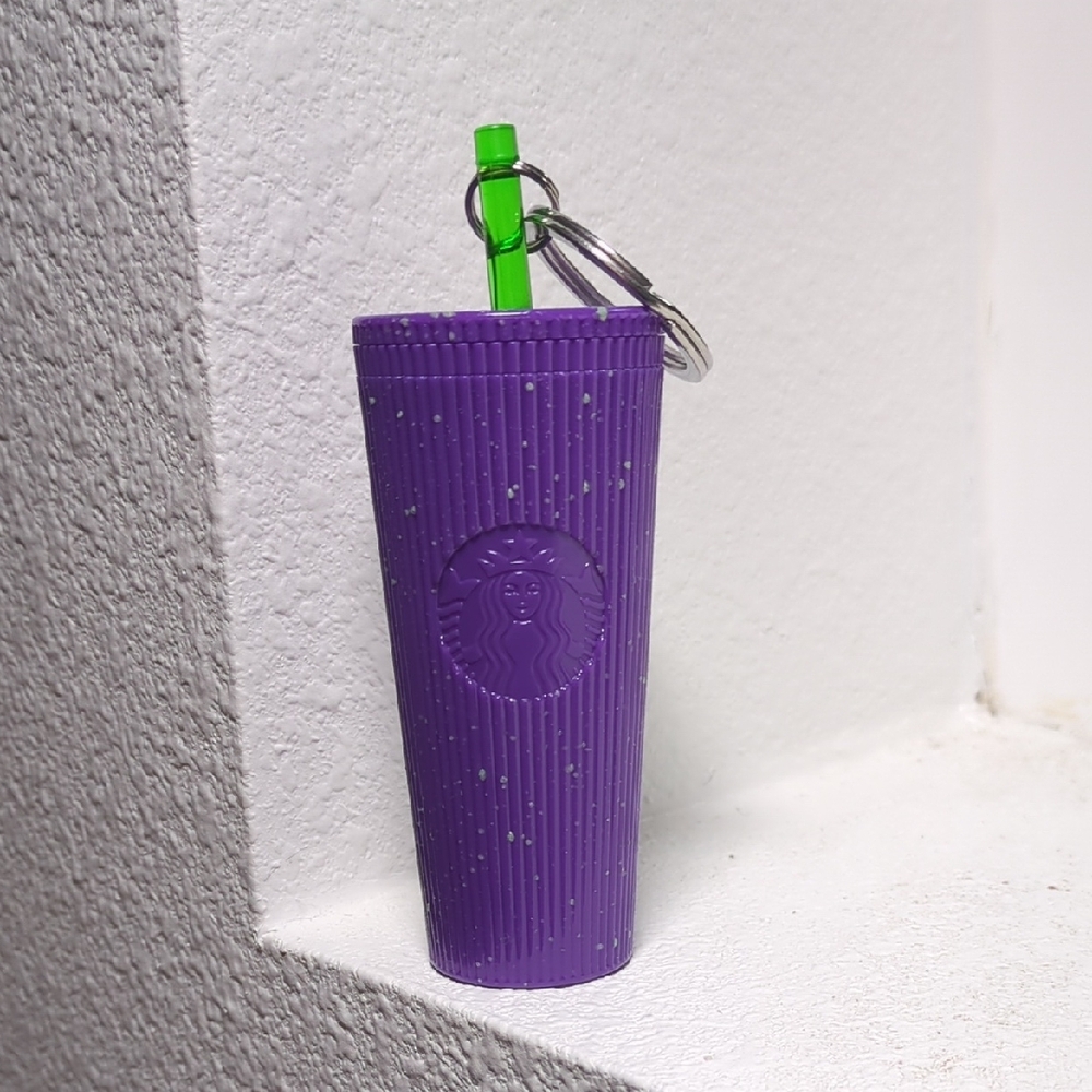 Starbucks 2024 Cold Cup Key Chain Halloween Glow in the Dark Purple Splatter